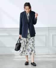 KADFE23109 a.v.v Elmi(アー・ヴェ・ヴェ) 【低身長サイズ】【洗える/UVカット】リネンライクストレッチダブルブレストジャケット ネイビー