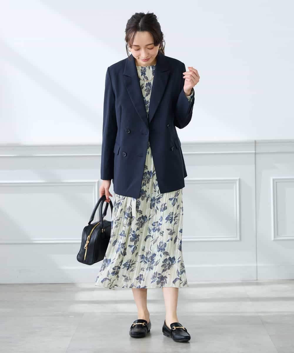 KADFE23109 a.v.v Elmi(アー・ヴェ・ヴェ) 【低身長サイズ】【洗える/UVカット】リネンライクストレッチダブルブレストジャケット ネイビー