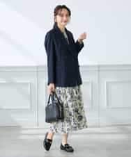 KADFE23109 a.v.v Elmi(アー・ヴェ・ヴェ) 【低身長サイズ】【洗える/UVカット】リネンライクストレッチダブルブレストジャケット ネイビー