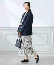 KADFE23109 a.v.v Elmi(アー・ヴェ・ヴェ) 【低身長サイズ】【洗える/UVカット】リネンライクストレッチダブルブレストジャケット ネイビー