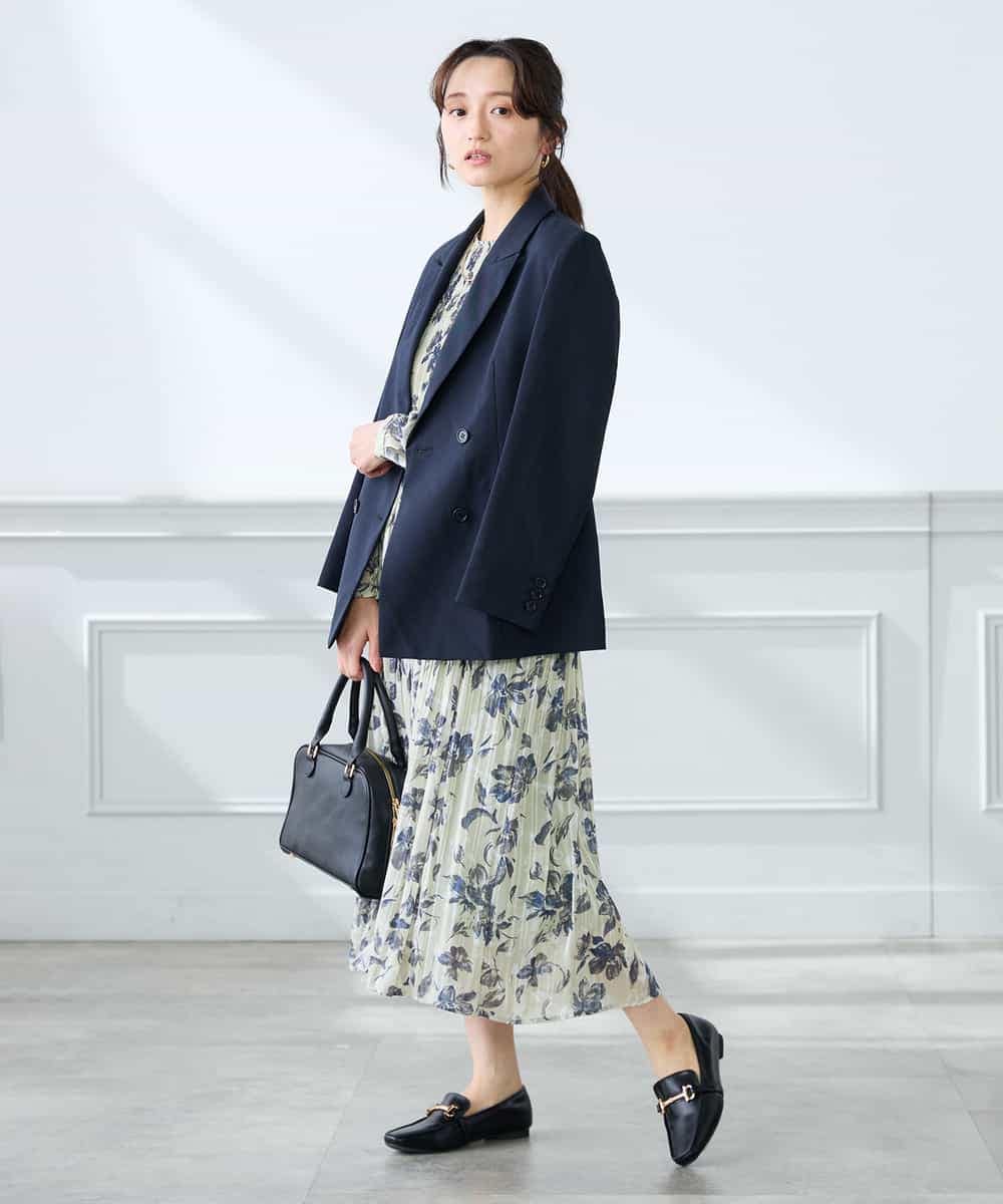 KADFE23109 a.v.v Elmi(アー・ヴェ・ヴェ) 【低身長サイズ】【洗える/UVカット】リネンライクストレッチダブルブレストジャケット ネイビー