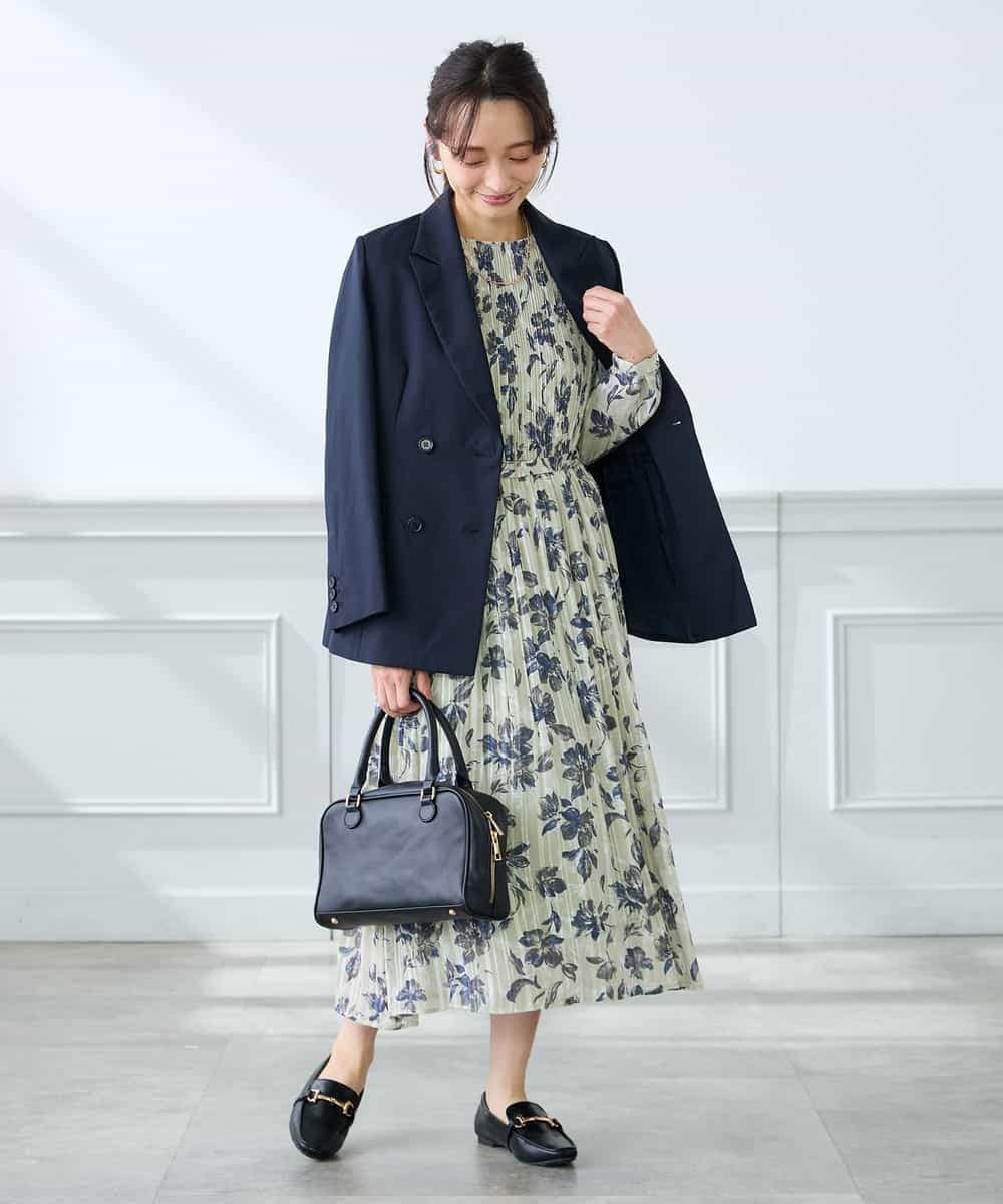 KADFE23109 a.v.v Elmi(アー・ヴェ・ヴェ) 【低身長サイズ】【洗える/UVカット】リネンライクストレッチダブルブレストジャケット ネイビー