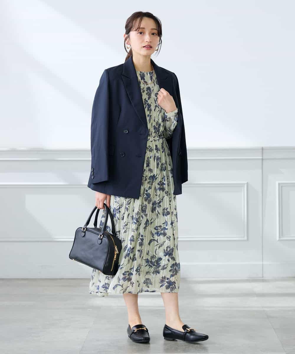 KADFE23109 a.v.v Elmi(アー・ヴェ・ヴェ) 【低身長サイズ】【洗える/UVカット】リネンライクストレッチダブルブレストジャケット ネイビー