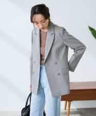 KADFE23109 a.v.v Elmi(アー・ヴェ・ヴェ) 【低身長サイズ】【洗える/UVカット】リネンライクストレッチダブルブレストジャケット ネイビー