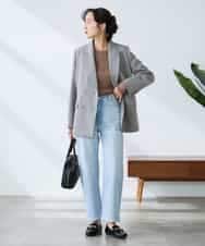 KADFE23109 a.v.v Elmi(アー・ヴェ・ヴェ) 【低身長サイズ】【洗える/UVカット】リネンライクストレッチダブルブレストジャケット ネイビー