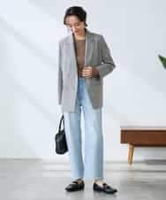 KADFE23109 a.v.v Elmi(アー・ヴェ・ヴェ) 【低身長サイズ】【洗える/UVカット】リネンライクストレッチダブルブレストジャケット ネイビー