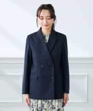 KADFE23109 a.v.v Elmi(アー・ヴェ・ヴェ) 【低身長サイズ】【洗える/UVカット】リネンライクストレッチダブルブレストジャケット ネイビー