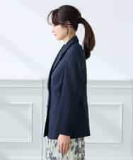KADFE23109 a.v.v Elmi(アー・ヴェ・ヴェ) 【低身長サイズ】【洗える/UVカット】リネンライクストレッチダブルブレストジャケット ネイビー
