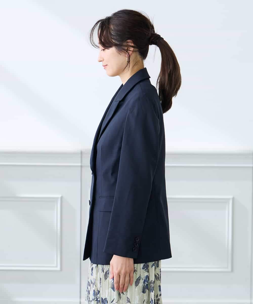 KADFE23109 a.v.v Elmi(アー・ヴェ・ヴェ) 【低身長サイズ】【洗える/UVカット】リネンライクストレッチダブルブレストジャケット ネイビー