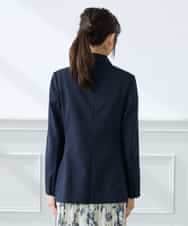 KADFE23109 a.v.v Elmi(アー・ヴェ・ヴェ) 【低身長サイズ】【洗える/UVカット】リネンライクストレッチダブルブレストジャケット ネイビー