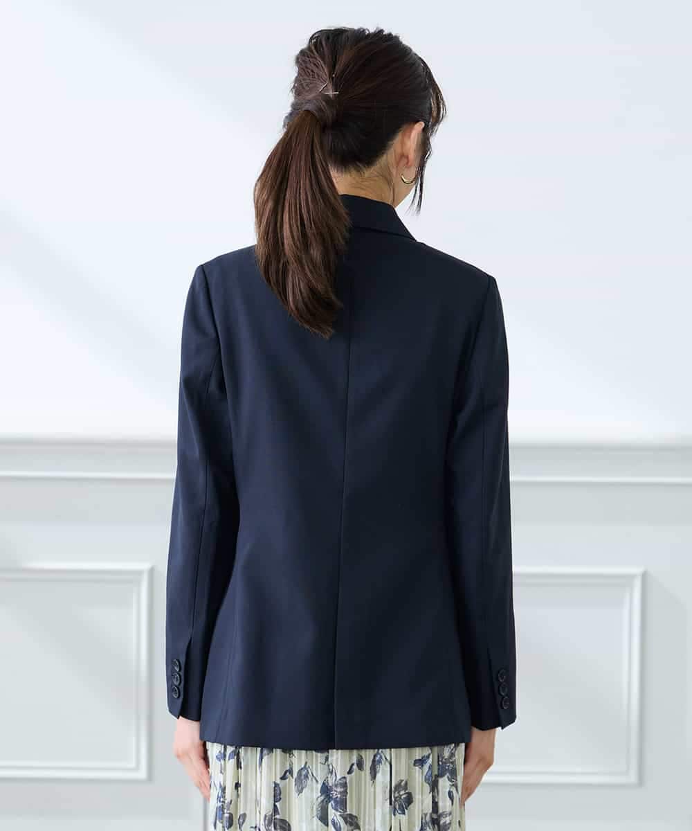 KADFE23109 a.v.v Elmi(アー・ヴェ・ヴェ) 【低身長サイズ】【洗える/UVカット】リネンライクストレッチダブルブレストジャケット ネイビー