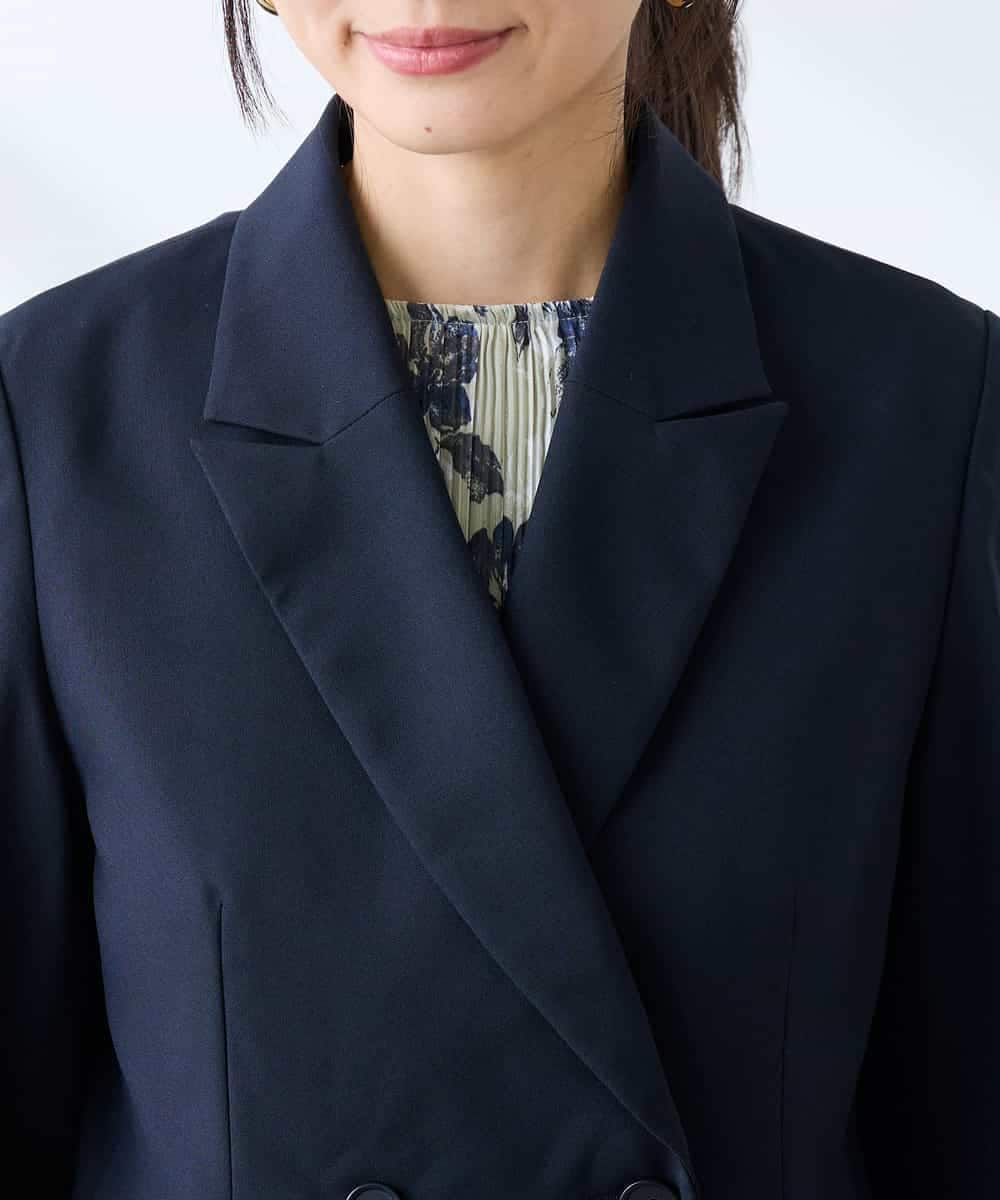 KADFE23109 a.v.v Elmi(アー・ヴェ・ヴェ) 【低身長サイズ】【洗える/UVカット】リネンライクストレッチダブルブレストジャケット ネイビー