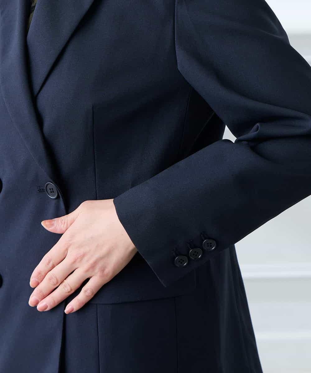 KADFE23109 a.v.v Elmi(アー・ヴェ・ヴェ) 【低身長サイズ】【洗える/UVカット】リネンライクストレッチダブルブレストジャケット ネイビー