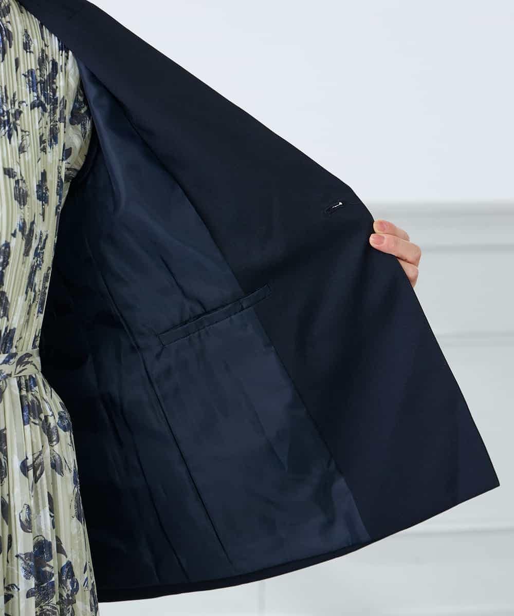 KADFE23109 a.v.v Elmi(アー・ヴェ・ヴェ) 【低身長サイズ】【洗える/UVカット】リネンライクストレッチダブルブレストジャケット ネイビー