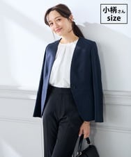 KADGE30109 a.v.v Elmi(アー・ヴェ・ヴェ) 【低身長サイズ】サマーストレッチノーカラージャケット【接触冷感/イージーケア/UVカット/吸水速乾】 ネイビー
