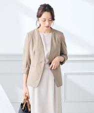 KADGE30109 a.v.v Elmi(アー・ヴェ・ヴェ) 【低身長サイズ】サマーストレッチノーカラージャケット【接触冷感/イージーケア/UVカット/吸水速乾】 ネイビー