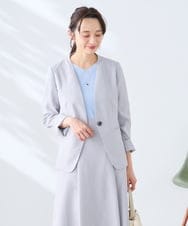 KADGE30109 a.v.v Elmi(アー・ヴェ・ヴェ) 【低身長サイズ】サマーストレッチノーカラージャケット【接触冷感/イージーケア/UVカット/吸水速乾】 ネイビー