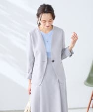 KADGE30109 a.v.v Elmi(アー・ヴェ・ヴェ) 【低身長サイズ】サマーストレッチノーカラージャケット【接触冷感/イージーケア/UVカット/吸水速乾】 ネイビー