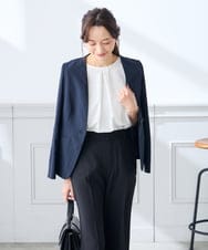 KADGE30109 a.v.v Elmi(アー・ヴェ・ヴェ) 【低身長サイズ】サマーストレッチノーカラージャケット【接触冷感/イージーケア/UVカット/吸水速乾】 ネイビー