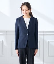 KADGE30109 a.v.v Elmi(アー・ヴェ・ヴェ) 【低身長サイズ】サマーストレッチノーカラージャケット【接触冷感/イージーケア/UVカット/吸水速乾】 ネイビー