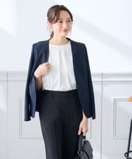 KADGE30109 a.v.v Elmi(アー・ヴェ・ヴェ) 【低身長サイズ】サマーストレッチノーカラージャケット【接触冷感/イージーケア/UVカット/吸水速乾】 ネイビー
