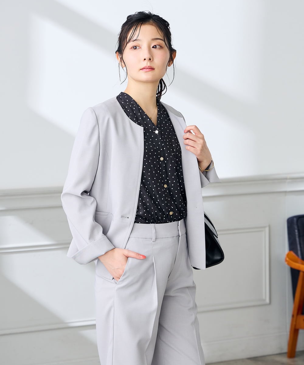 KADGE31109 a.v.v Elmi(アー・ヴェ・ヴェ) 【低身長サイズ】サマーストレッチキーネックジャケット【接触冷感/イージーケア/UVカット/吸水速乾】 ネイビー