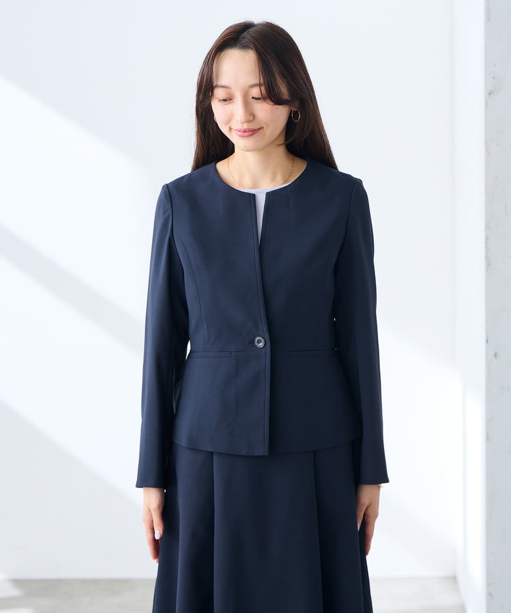 KADGE31109 a.v.v Elmi(アー・ヴェ・ヴェ) 【低身長サイズ】サマーストレッチキーネックジャケット【接触冷感/イージーケア/UVカット/吸水速乾】 ネイビー