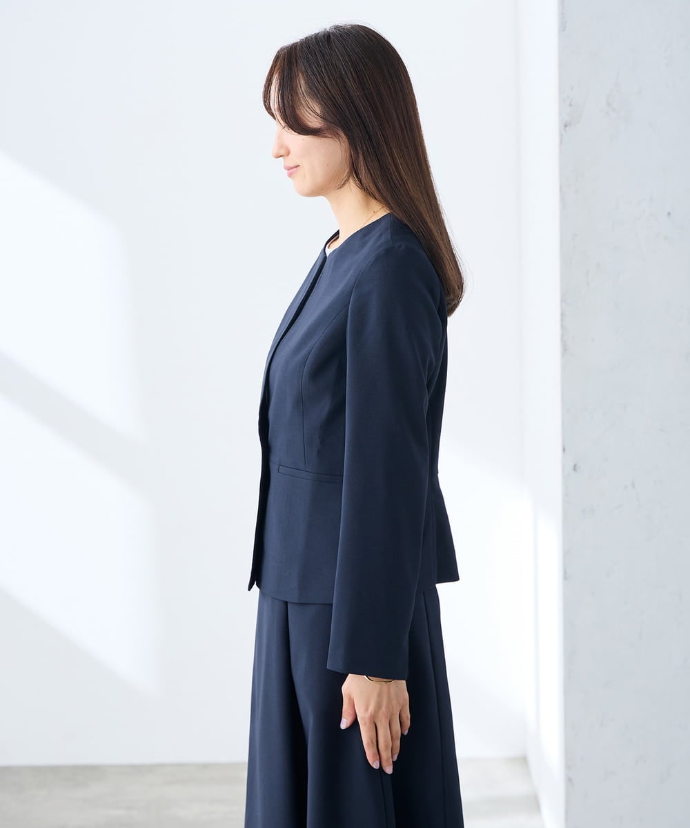 KADGE31109 a.v.v Elmi(アー・ヴェ・ヴェ) 【低身長サイズ】サマーストレッチキーネックジャケット【接触冷感/イージーケア/UVカット/吸水速乾】 ネイビー