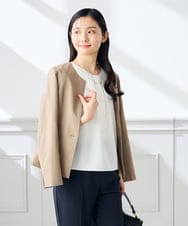 KADGE31109 a.v.v Elmi(アー・ヴェ・ヴェ) 【低身長サイズ】サマーストレッチキーネックジャケット【接触冷感/イージーケア/UVカット/吸水速乾】 ネイビー