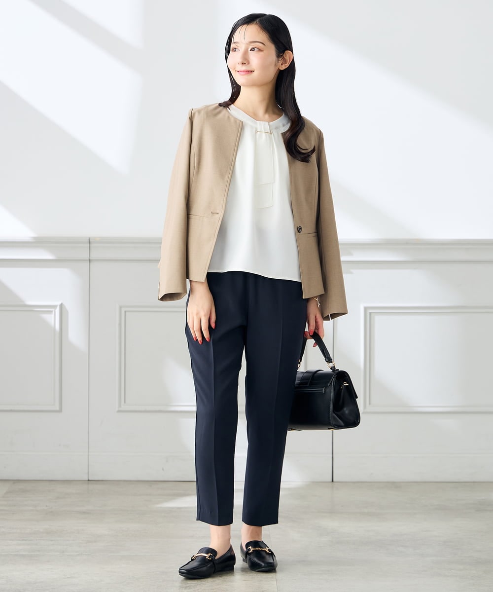 KADGE31109 a.v.v Elmi(アー・ヴェ・ヴェ) 【低身長サイズ】サマーストレッチキーネックジャケット【接触冷感/イージーケア/UVカット/吸水速乾】 ネイビー