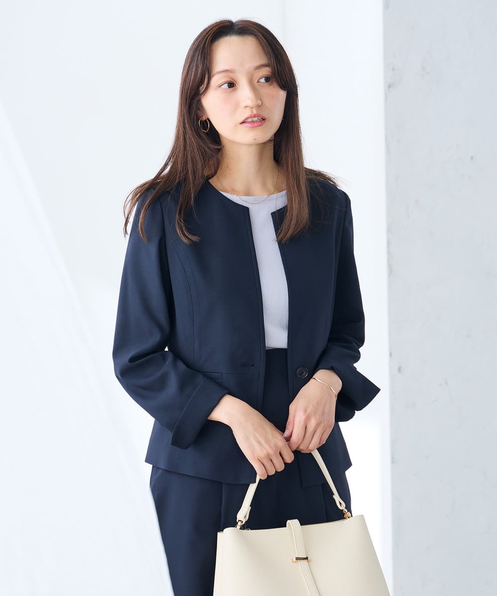 KADGE31109 a.v.v Elmi(アー・ヴェ・ヴェ) 【低身長サイズ】サマーストレッチキーネックジャケット【接触冷感/イージーケア/UVカット/吸水速乾】 ネイビー