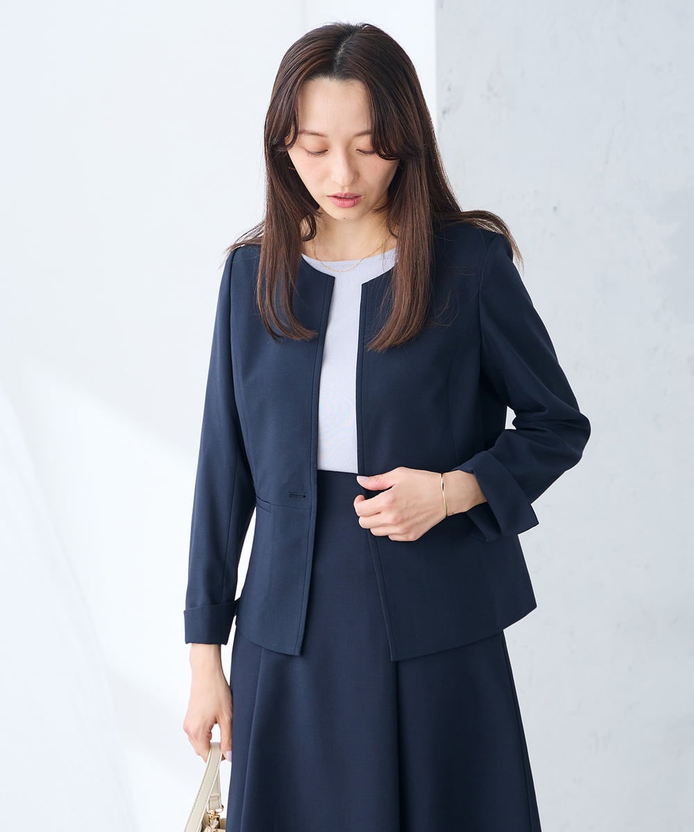 KADGE31109 a.v.v Elmi(アー・ヴェ・ヴェ) 【低身長サイズ】サマーストレッチキーネックジャケット【接触冷感/イージーケア/UVカット/吸水速乾】 ネイビー