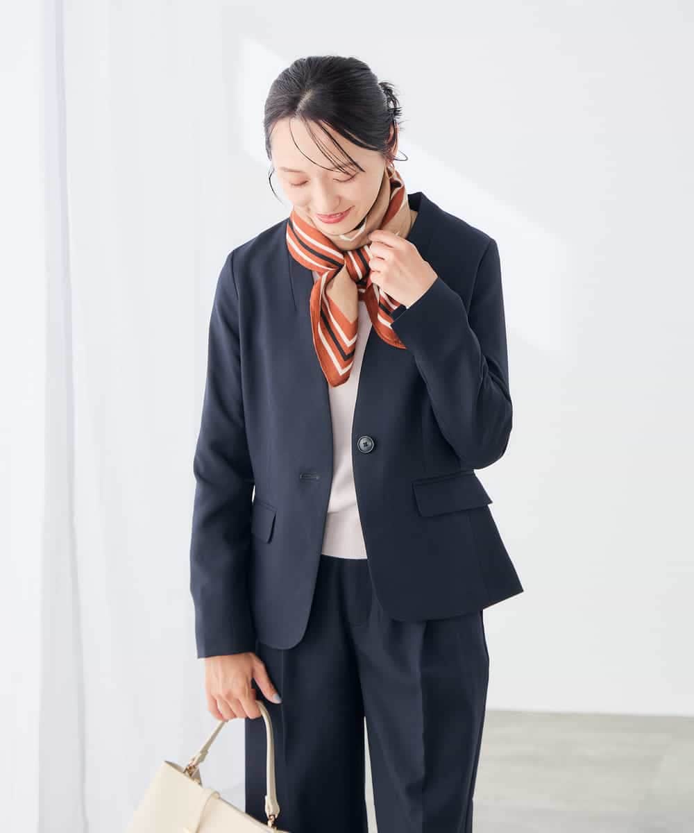 KADJE01129 a.v.v Elmi(アー・ヴェ・ヴェ) 【低身長サイズ/洗える】梳毛調 Vネックジャケット【セットアップ対応/抗ピリング/吸水速乾/ストレッチ】 ネイビー
