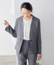 KADJE01129 a.v.v Elmi(アー・ヴェ・ヴェ) 【低身長サイズ/洗える】梳毛調 Vネックジャケット【セットアップ対応/抗ピリング/吸水速乾/ストレッチ】 ネイビー