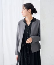 KADJE02129 a.v.v Elmi(アー・ヴェ・ヴェ) 【低身長サイズ/洗える】梳毛調 キーネックジャケット【セットアップ対応/抗ピリング/吸水速乾/ストレッチ】 ネイビー