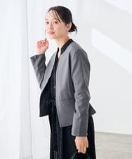 KADJE02129 a.v.v Elmi(アー・ヴェ・ヴェ) 【低身長サイズ/洗える】梳毛調 キーネックジャケット【セットアップ対応/抗ピリング/吸水速乾/ストレッチ】 ネイビー