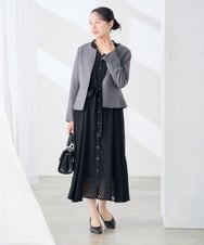 KADJE02129 a.v.v Elmi(アー・ヴェ・ヴェ) 【低身長サイズ/洗える】梳毛調 キーネックジャケット【セットアップ対応/抗ピリング/吸水速乾/ストレッチ】 ネイビー
