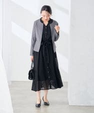 KADJE02129 a.v.v Elmi(アー・ヴェ・ヴェ) 【低身長サイズ/洗える】梳毛調 キーネックジャケット【セットアップ対応/抗ピリング/吸水速乾/ストレッチ】 ネイビー