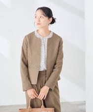 KADJE02129 a.v.v Elmi(アー・ヴェ・ヴェ) 【低身長サイズ/洗える】梳毛調 キーネックジャケット【セットアップ対応/抗ピリング/吸水速乾/ストレッチ】 ネイビー
