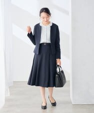 KADJE02129 a.v.v Elmi(アー・ヴェ・ヴェ) 【低身長サイズ/洗える】梳毛調 キーネックジャケット【セットアップ対応/抗ピリング/吸水速乾/ストレッチ】 ネイビー