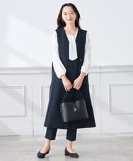 KAECD01099 a.v.v Elmi(アー・ヴェ・ヴェ) 【低身長サイズ】【洗える/ストレッチ/セットアップ対応】ダブルクロスロングジレワンピース ネイビー