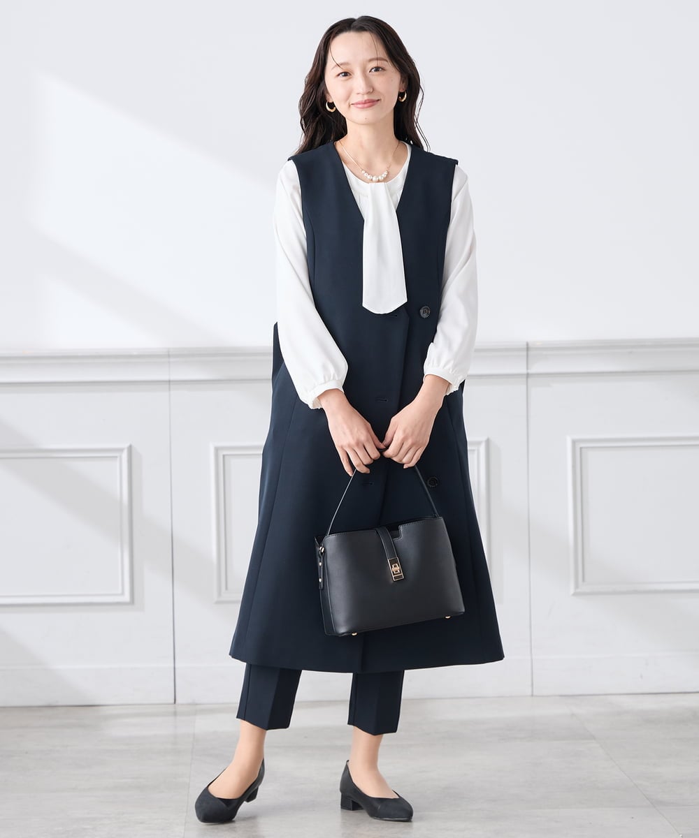 KAECD01099 a.v.v Elmi(アー・ヴェ・ヴェ) 【低身長サイズ】【洗える/ストレッチ/セットアップ対応】ダブルクロスロングジレワンピース ネイビー