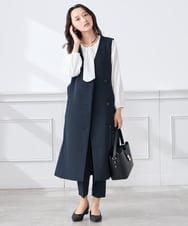 KAECD01099 a.v.v Elmi(アー・ヴェ・ヴェ) 【低身長サイズ】【洗える/ストレッチ/セットアップ対応】ダブルクロスロングジレワンピース ネイビー