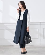 KAECD01099 a.v.v Elmi(アー・ヴェ・ヴェ) 【低身長サイズ】【洗える/ストレッチ/セットアップ対応】ダブルクロスロングジレワンピース ネイビー