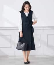 KAECD01099 a.v.v Elmi(アー・ヴェ・ヴェ) 【低身長サイズ】【洗える/ストレッチ/セットアップ対応】ダブルクロスロングジレワンピース ネイビー