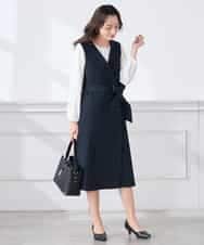 KAECD01099 a.v.v Elmi(アー・ヴェ・ヴェ) 【低身長サイズ】【洗える/ストレッチ/セットアップ対応】ダブルクロスロングジレワンピース ネイビー