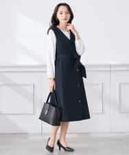 KAECD01099 a.v.v Elmi(アー・ヴェ・ヴェ) 【低身長サイズ】【洗える/ストレッチ/セットアップ対応】ダブルクロスロングジレワンピース ネイビー