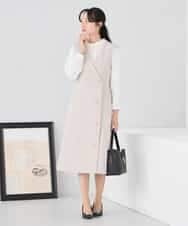 KAECD01099 a.v.v Elmi(アー・ヴェ・ヴェ) 【低身長サイズ】【洗える/ストレッチ/セットアップ対応】ダブルクロスロングジレワンピース ネイビー