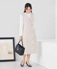 KAECD01099 a.v.v Elmi(アー・ヴェ・ヴェ) 【低身長サイズ】【洗える/ストレッチ/セットアップ対応】ダブルクロスロングジレワンピース ネイビー