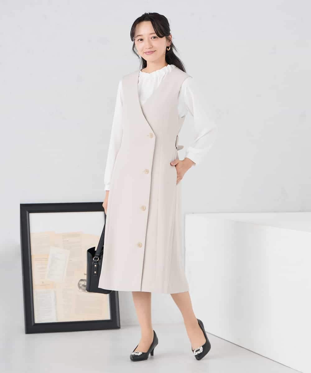 KAECD01099 a.v.v Elmi(アー・ヴェ・ヴェ) 【低身長サイズ】【洗える/ストレッチ/セットアップ対応】ダブルクロスロングジレワンピース ネイビー